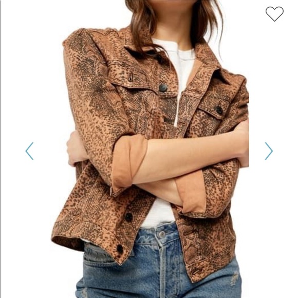 Free People Jacket Snake Print Trucker Denim Jean Jacket Size Extra Small - Picture 2 of 12